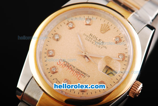 Rolex Datejust Automatic Movement Two Tone with Diamond Markers and Gold Dial - Click Image to Close